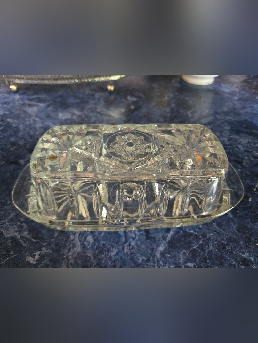 Vintage Anchor Hocking Glass Butter Dish- Star Of David